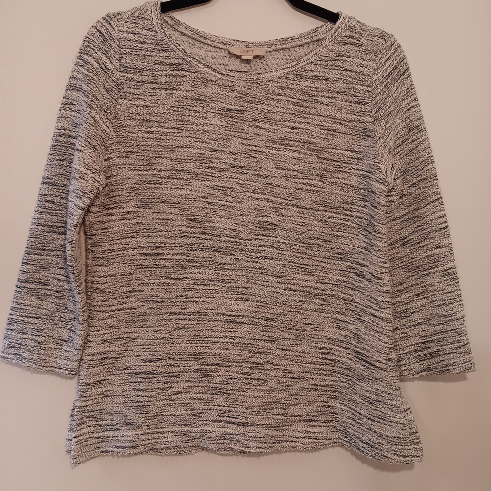 LOFT Outlet XS Knit Top Pullover Gray and White 3/4 Sleeve‎ Confetti Textured